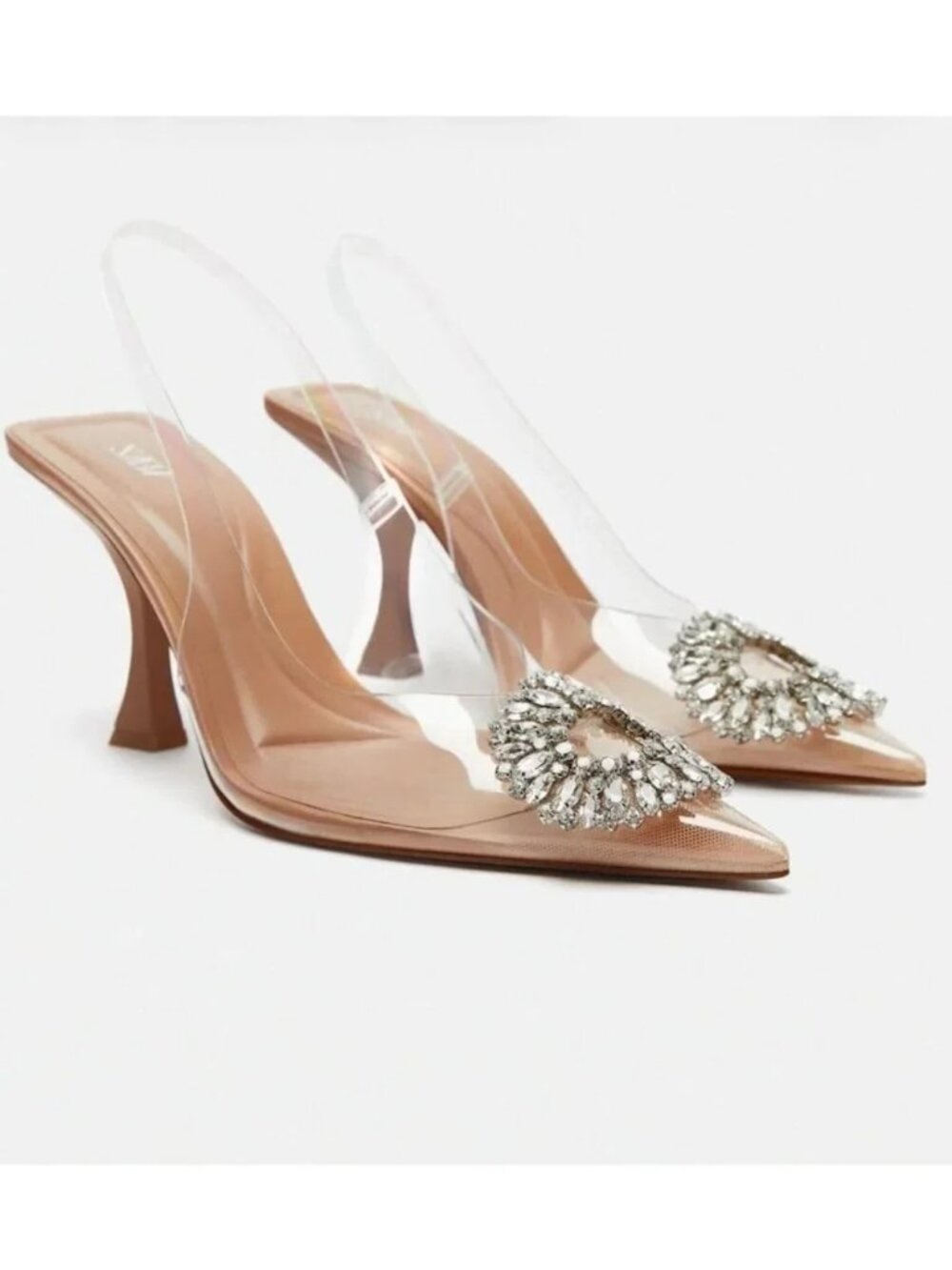 Zara Embellished Vinyl Heels Clear Nude Sz 7.5 NWT